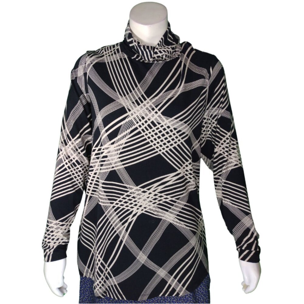 Women Black/Tan Ribbon Plaid Turtleneck Top